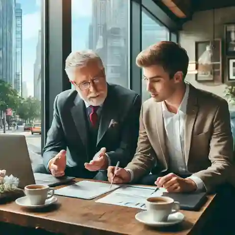 Sample Career Development Plans An inspirational image depicting a mentor and mentee discussing career development in a comfortable, modern cafe settingwebp