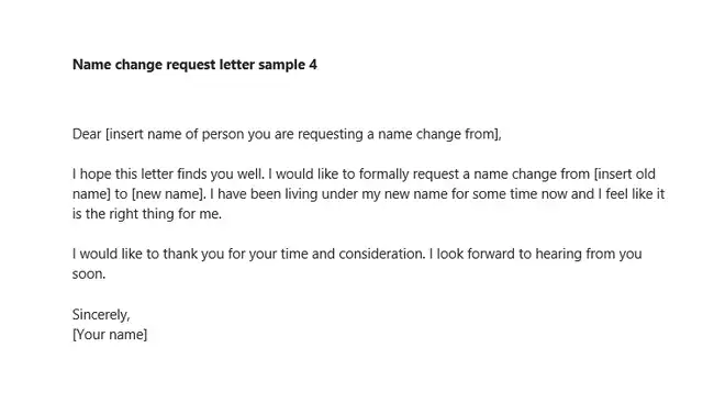 Name change request letter sample 4