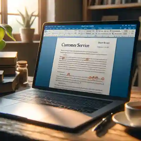 An image of a Word document on a laptop screen showing a detailed and well structured short cover letter for customer service
