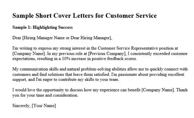 Sample Short Cover Letters for Customer Service 01