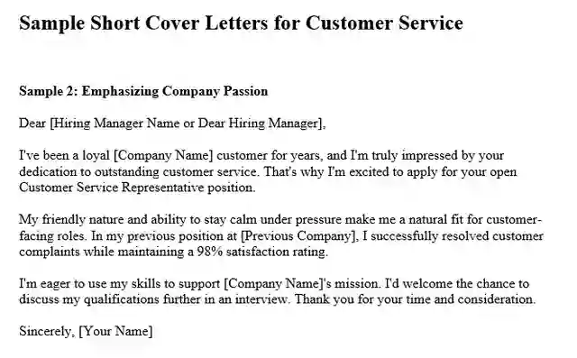 Sample Short Cover Letters for Customer Service 02