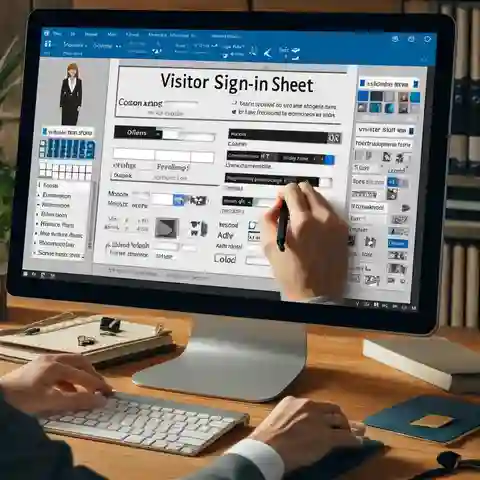 Visitor Sign In Sheet Template Word An image showcasing the customization process of a visitor sign in sheet template on a computer